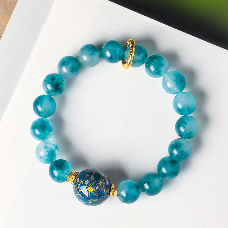 Braccialetto con perline positive in calcedonio blu naturale Buddha Stones da 10 mm - Calcedonio blu (circonferenza del polso: 15-17 cm) - image 0
