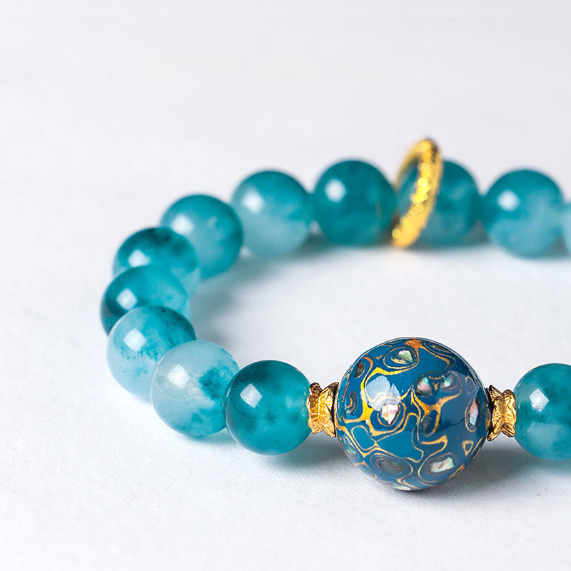 Braccialetto con perline positive in calcedonio blu naturale Buddha Stones da 10 mm - image 5