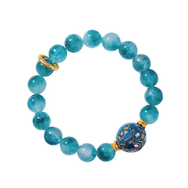 Braccialetto con perline positive in calcedonio blu naturale Buddha Stones da 10 mm - image 6