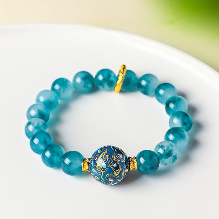 Braccialetto con perline positive in calcedonio blu naturale Buddha Stones da 10 mm - image 3
