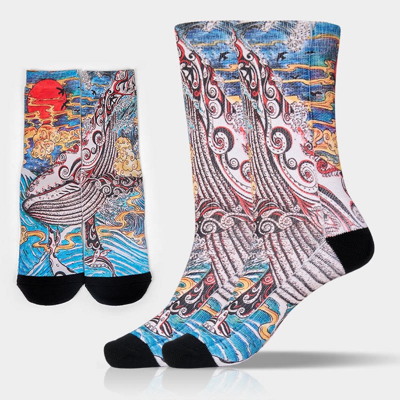 Calzini unisex da uomo e da donna, motivo : Buddha Stones, motivo: balena, onde, tramonto, micro girocollo - AzzurroCielo Chiaro - ML (US 8-12, EU 41-45, UK/AU 7,5-11,5, AISA 25,5-28,5 cm) - image 0