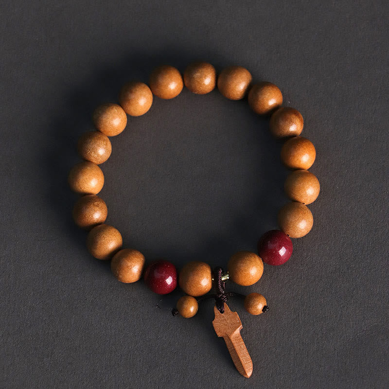 Braccialetto della ricchezza con ciondolo a forma di spada in legno di pesca e cinabro Buddha Stones - image 2