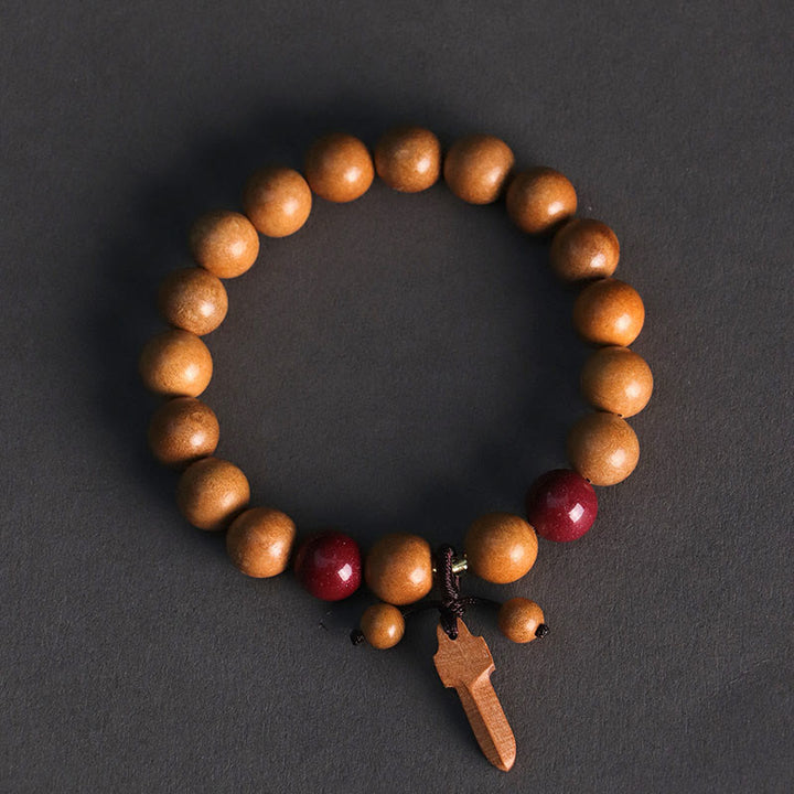 Braccialetto della ricchezza con ciondolo a forma di spada in legno di pesca e cinabro Buddha Stones - image 2