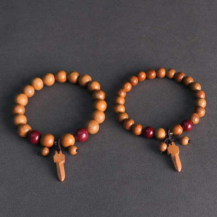 Braccialetto della ricchezza con ciondolo a forma di spada in legno di pesca e cinabro Buddha Stones - image 10