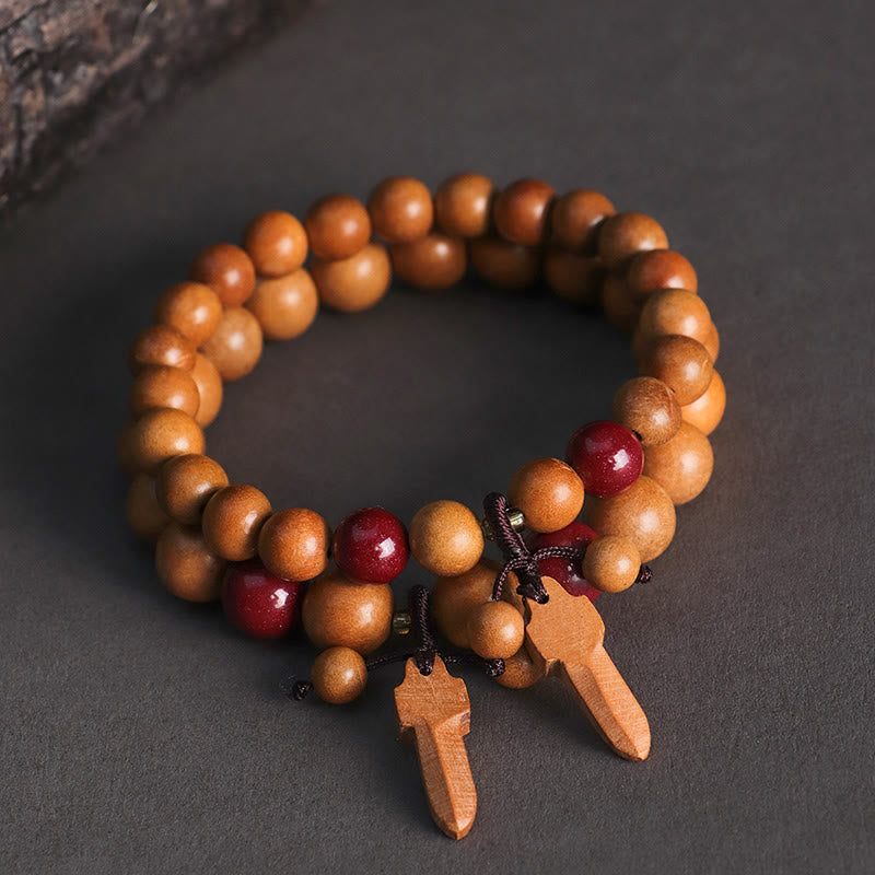 Braccialetto della ricchezza con ciondolo a forma di spada in legno di pesca e cinabro Buddha Stones - image 12