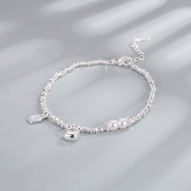 Braccialetto di benedizione con perle e carattere Fu in argento placcato rame con Buddha Stones - image 1