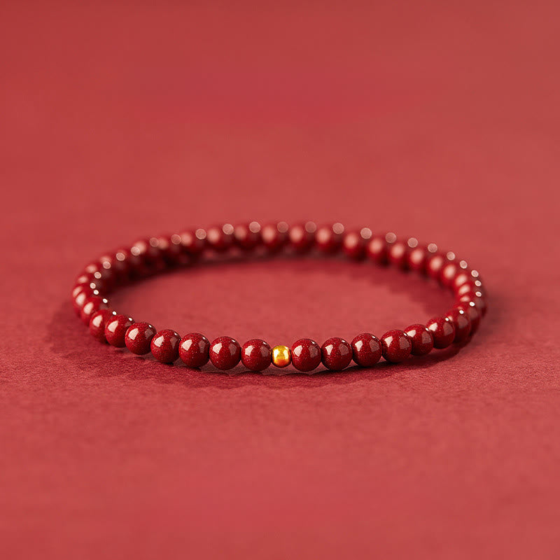Braccialetto di concentrazione Buddha Stones 999 oro cinabro dal design semplice - Perlina di cinabro da 4 mm e oro da 3 mm - image 0