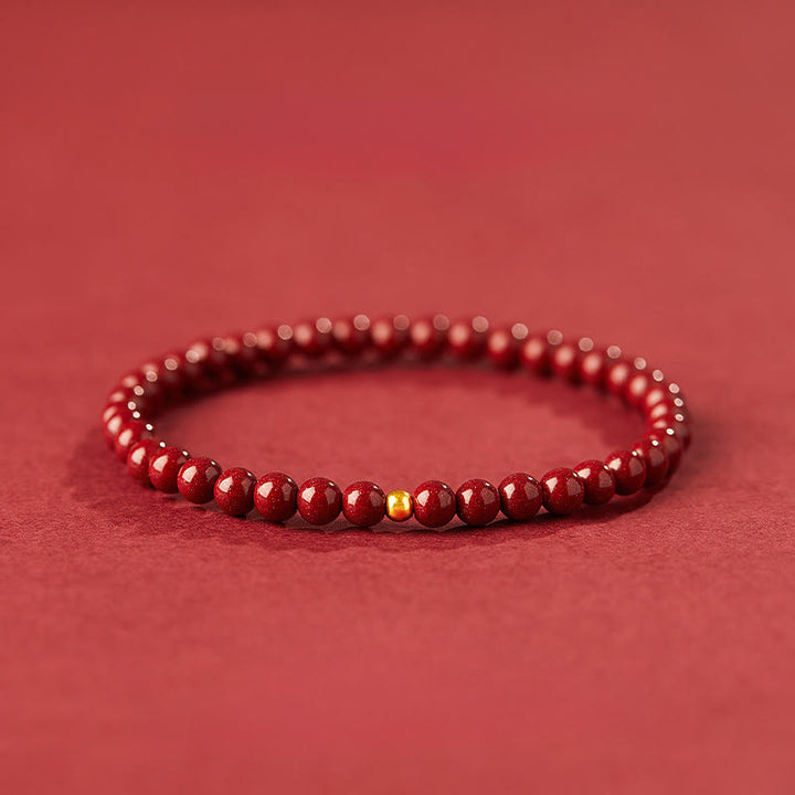 Braccialetto di concentrazione Buddha Stones 999 oro cinabro dal design semplice - Perlina di cinabro da 4 mm e oro da 3 mm - image 0
