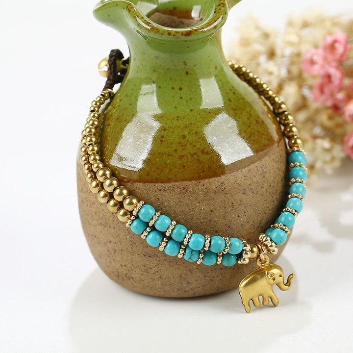 Bracciale Buddha Stones Turquoise Elephant Luck in rame placcato a doppio strato e resistenza - Turchese (circonferenza polso: 15-18 cm) - image 8