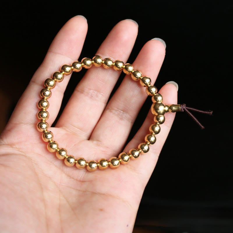 Braccialetto della ricchezza con perline in ottone puro e rame tibetano retrò Buddha Stones - image 1