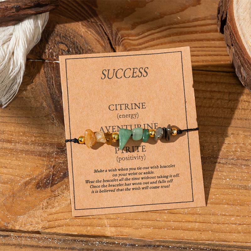 Bracciale con carta del successo in corda, citrino, avventurina verde e pirite di Buddha Stones - Perline irregolari (circonferenza del polso: 14-23 cm) - image 0