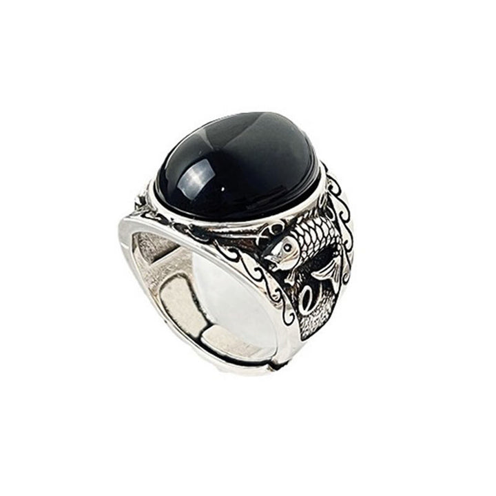 Anello regolabile con simbolo di forza del pesce koi in ossidiana nera Buddha Stones - image 3