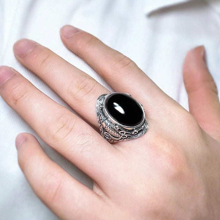 Anello regolabile con simbolo di forza del pesce koi in ossidiana nera Buddha Stones - image 9