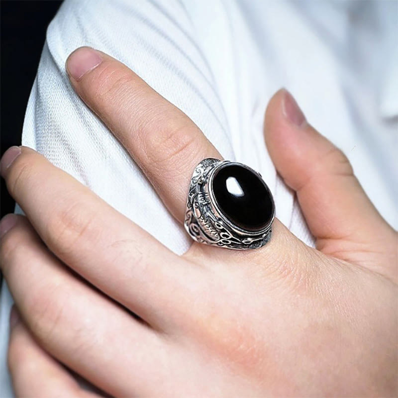 Anello regolabile con simbolo di forza del pesce koi in ossidiana nera Buddha Stones - image 11