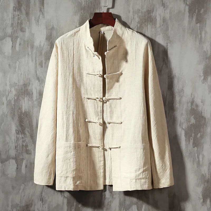 Camicia casual in cotone e lino con colletto rialzato Buddha Stones - Beige - US/UK/AU44, EU54 (5XL) - image 0