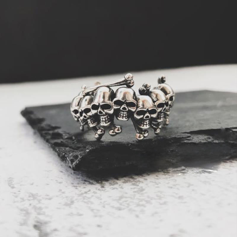 Anello con teschio in rame e Buddha Stones , Signore della foresta dei cadaveri, che tiene lontani gli spiriti maligni - Osso del cranio di rame - image 0