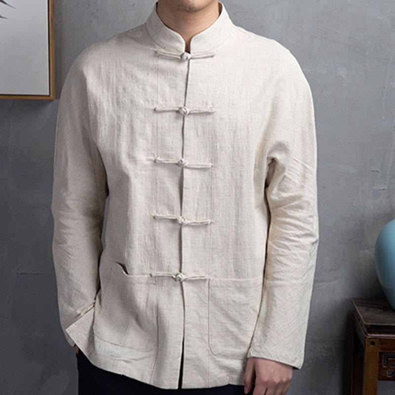 Camicia da uomo casual con bottoni a rana, tinta unita, motivo Buddha Stones - LemonChiffon - US/UK/AU44，EU54 (5XL) - image 0