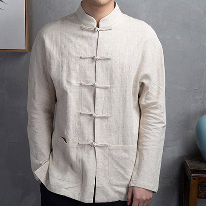 Camicia da uomo casual con bottoni a rana, tinta unita, motivo Buddha Stones - LemonChiffon - US/UK/AU44，EU54 (5XL) - image 0