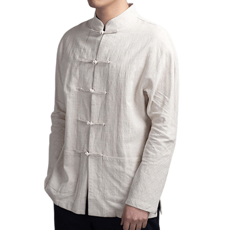 Camicia da uomo casual con bottoni a rana, tinta unita, motivo Buddha Stones - image 3