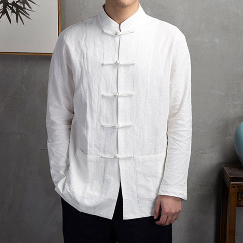 Camicia da uomo casual con bottoni a rana, tinta unita, motivo Buddha Stones - image 5