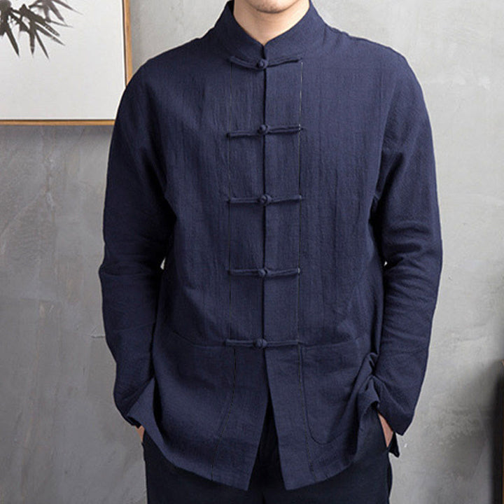 Camicia da uomo casual con bottoni a rana, tinta unita, motivo Buddha Stones - image 11