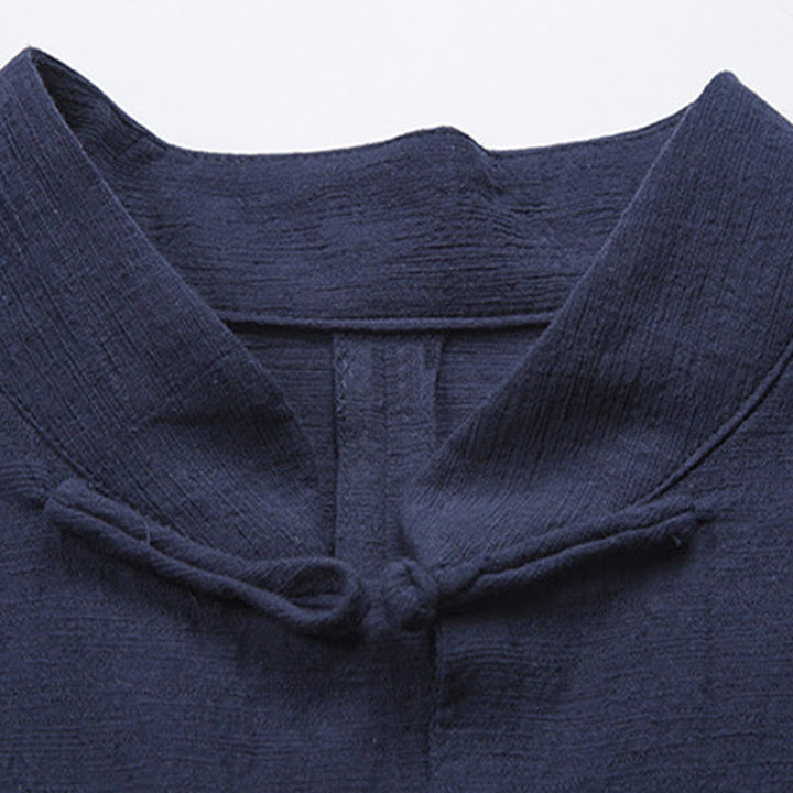 Camicia da uomo casual con bottoni a rana, tinta unita, motivo Buddha Stones - image 20