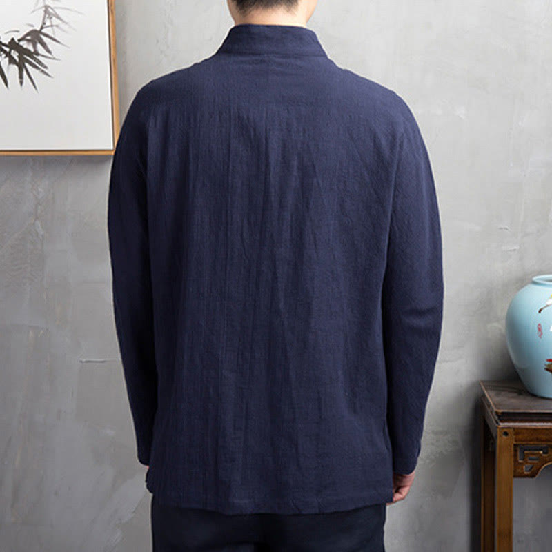 Camicia da uomo casual con bottoni a rana, tinta unita, motivo Buddha Stones - image 10