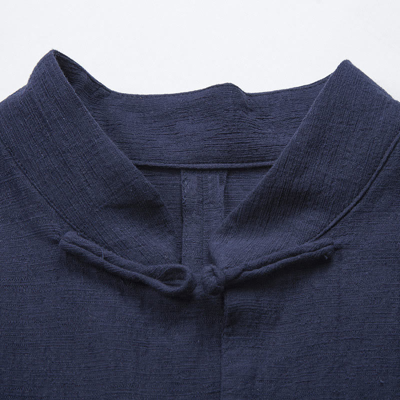Camicia da uomo casual con bottoni a rana, tinta unita, motivo Buddha Stones - image 21