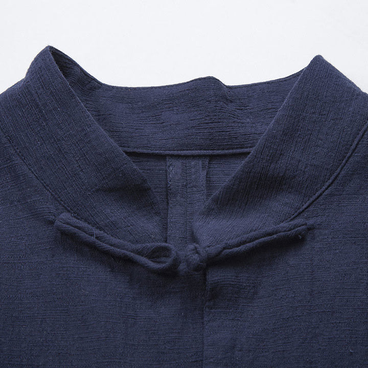 Camicia da uomo casual con bottoni a rana, tinta unita, motivo Buddha Stones - image 21
