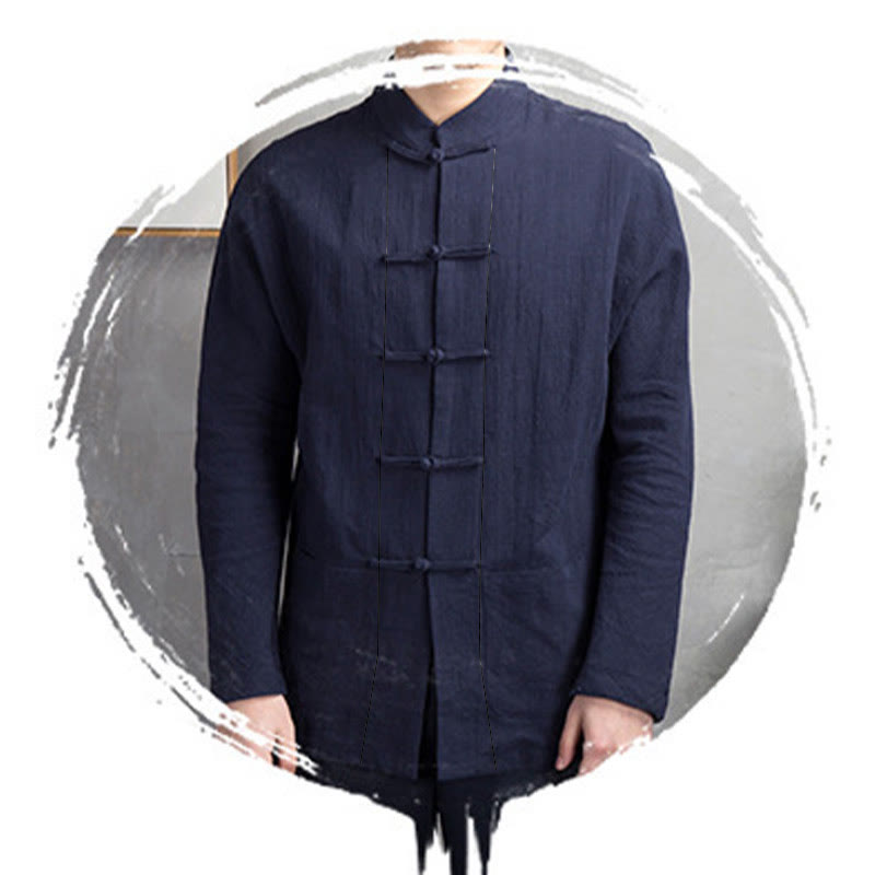 Camicia da uomo casual con bottoni a rana, tinta unita, motivo Buddha Stones - image 12