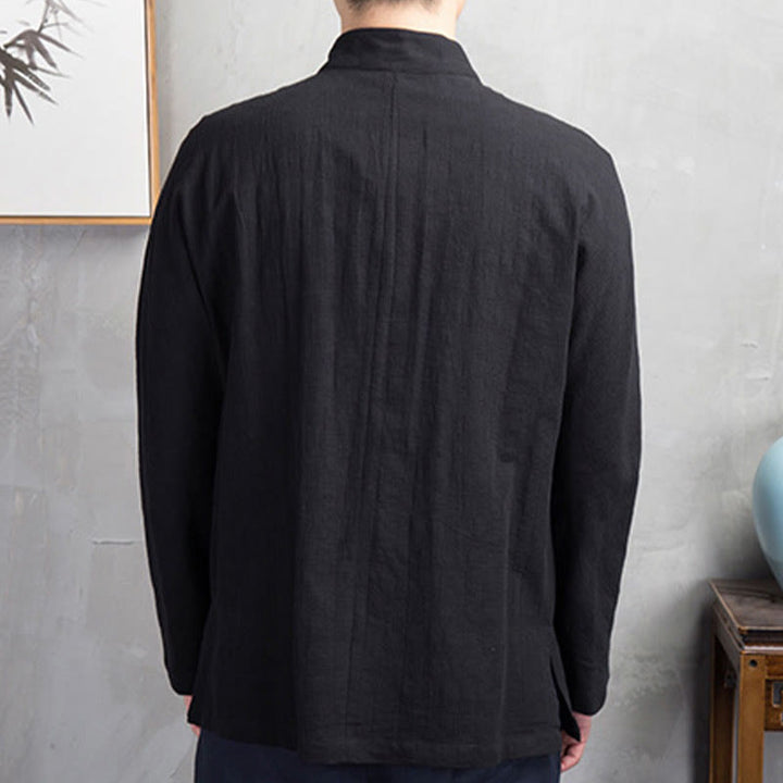 Camicia da uomo casual con bottoni a rana, tinta unita, motivo Buddha Stones - image 25
