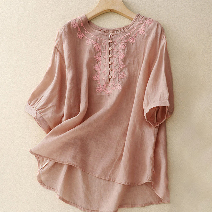 Camicia casual da donna con fibbia a rana e maniche corte, modello Buddha Stones - Rosa - US8-10, UK/AU12-14, EU40-42 (2XL) - image 0