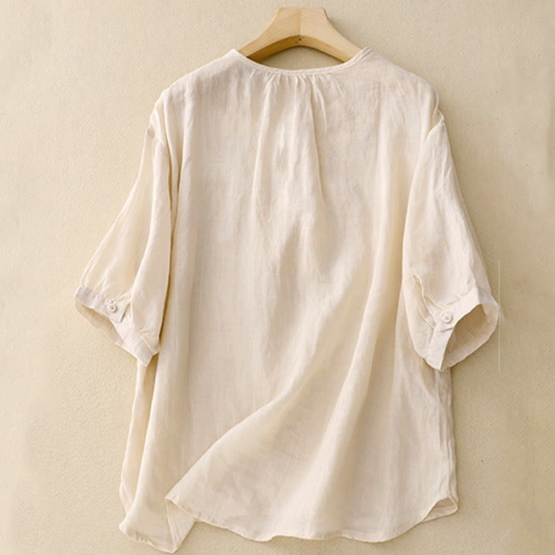 Camicia casual da donna con fibbia a rana e maniche corte, modello Buddha Stones - image 8