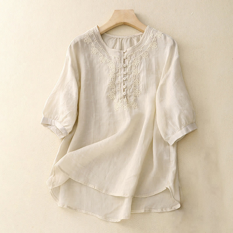 Camicia casual da donna con fibbia a rana e maniche corte, modello Buddha Stones - Avorio - US8-10, UK/AU12-14, EU40-42 (2XL) - image 7