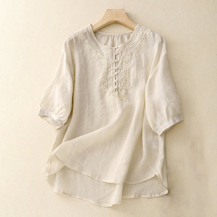 Camicia casual da donna con fibbia a rana e maniche corte, modello Buddha Stones - Avorio - US8-10, UK/AU12-14, EU40-42 (2XL) - image 7