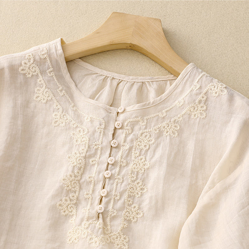 Camicia casual da donna con fibbia a rana e maniche corte, modello Buddha Stones - image 9