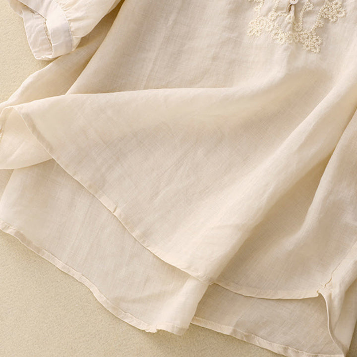 Camicia casual da donna con fibbia a rana e maniche corte, modello Buddha Stones - image 10