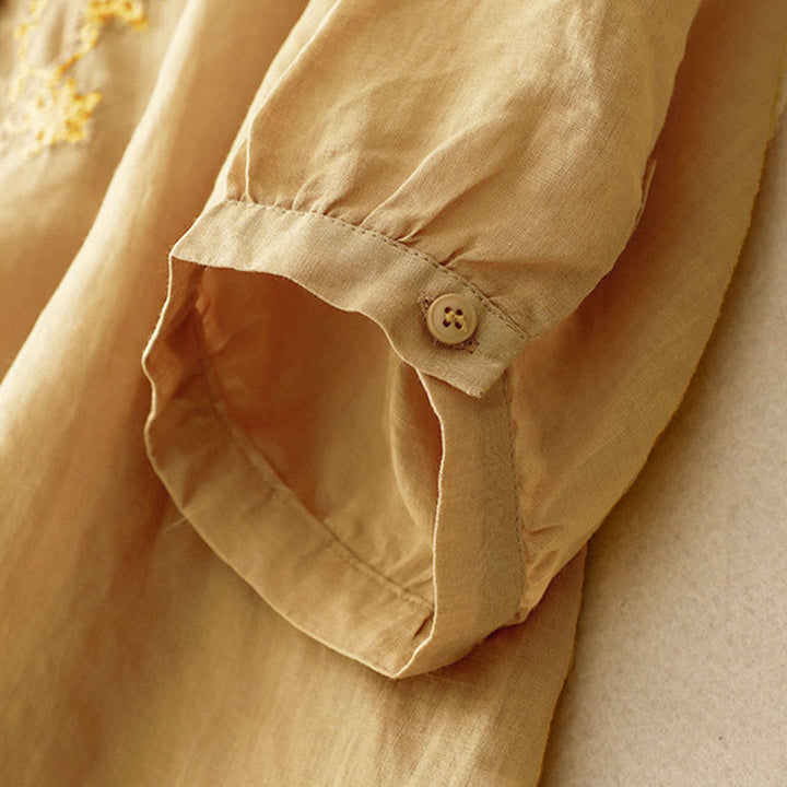 Camicia casual da donna con fibbia a rana e maniche corte, modello Buddha Stones - image 13