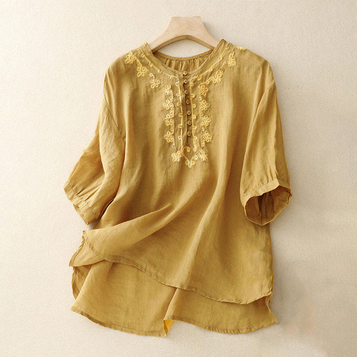 Camicia casual da donna con fibbia a rana e maniche corte, modello Buddha Stones - Verga d'oro - US8-10, UK/AU12-14, EU40-42 (2XL) - image 12