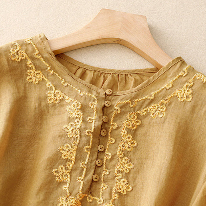 Camicia casual da donna con fibbia a rana e maniche corte, modello Buddha Stones - image 16