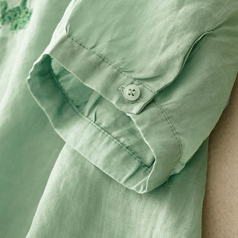 Camicia casual da donna con fibbia a rana e maniche corte, modello Buddha Stones - image 20