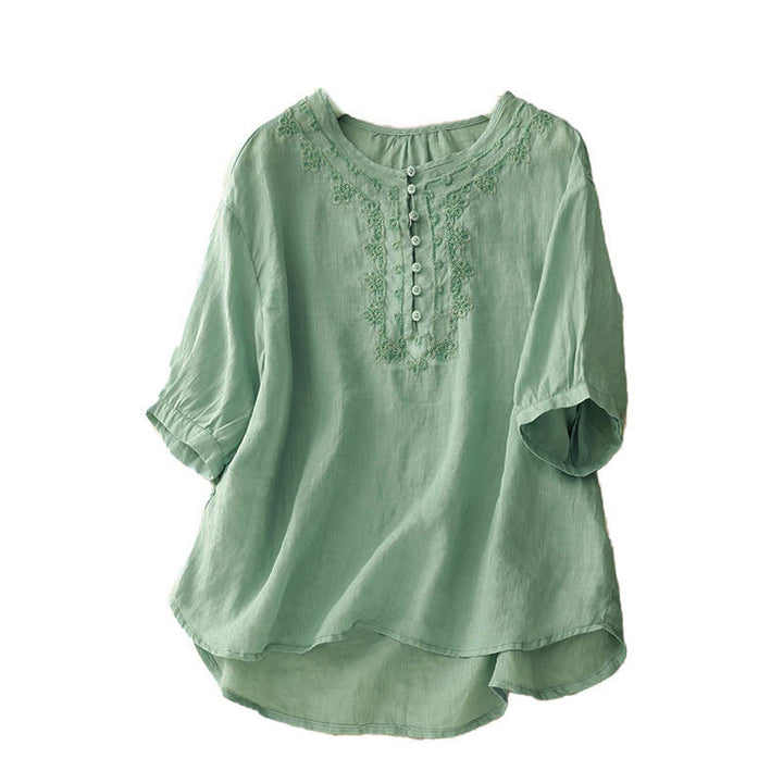 Camicia casual da donna con fibbia a rana e maniche corte, modello Buddha Stones - image 22