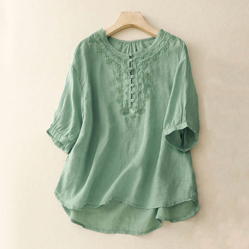 Camicia casual da donna con fibbia a rana e maniche corte, modello Buddha Stones - Verde pallido - US8-10, UK/AU12-14, EU40-42 (2XL) - image 17