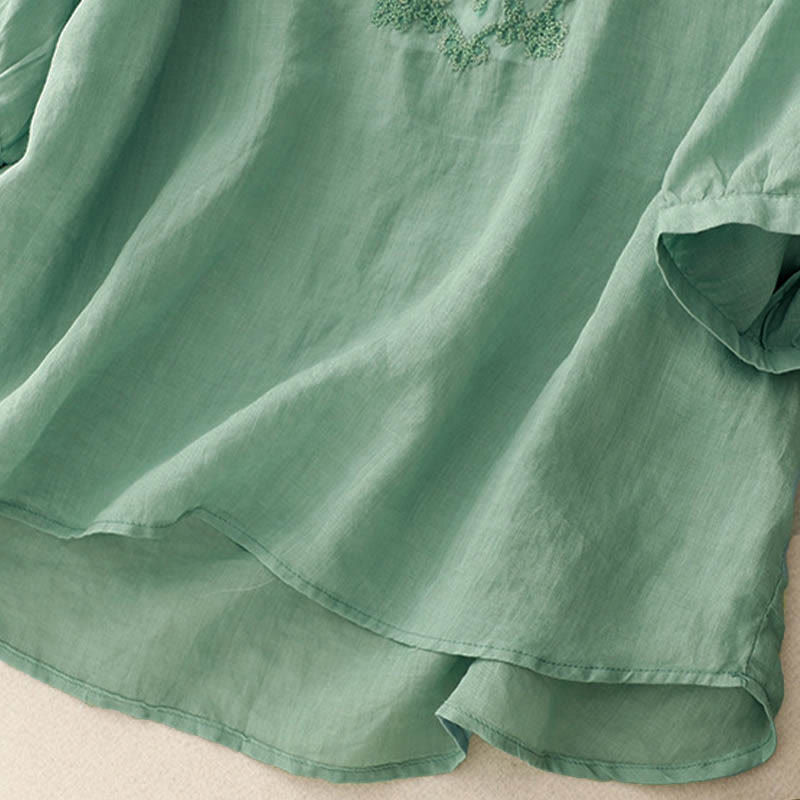 Camicia casual da donna con fibbia a rana e maniche corte, modello Buddha Stones - image 19