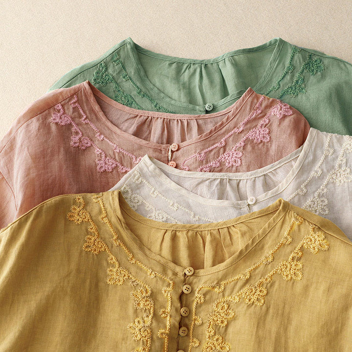 Camicia casual da donna con fibbia a rana e maniche corte, modello Buddha Stones - image 23