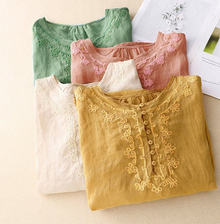 Camicia casual da donna con fibbia a rana e maniche corte, modello Buddha Stones - image 24