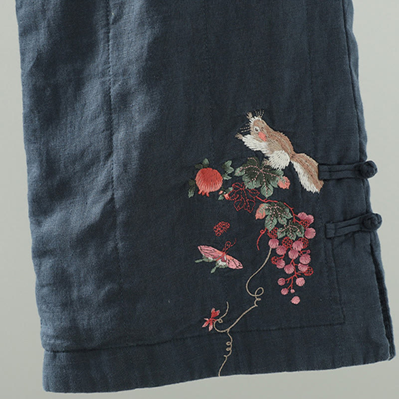 Pantaloni larghi da donna in cotone imbottito con bottoni a forma di rana ricamati con Buddha Stones e tasche - image 4