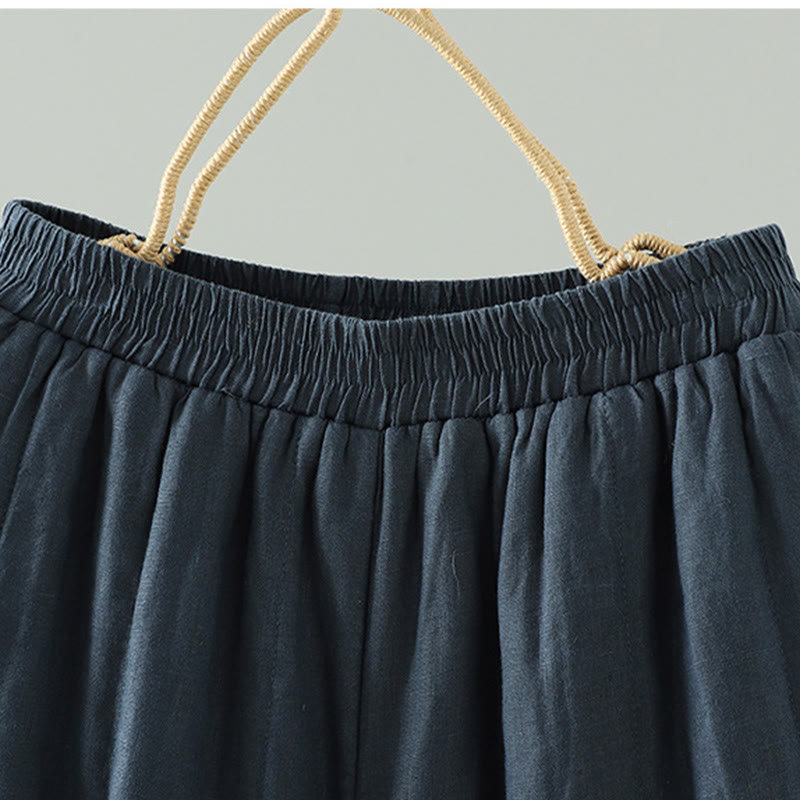 Pantaloni larghi da donna imbottiti con tasche, bottoni a forma di rana ricamati Buddha Stones - image 2