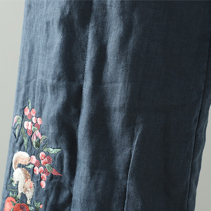 Pantaloni larghi da donna imbottiti con tasche, bottoni a forma di rana ricamati Buddha Stones - image 5