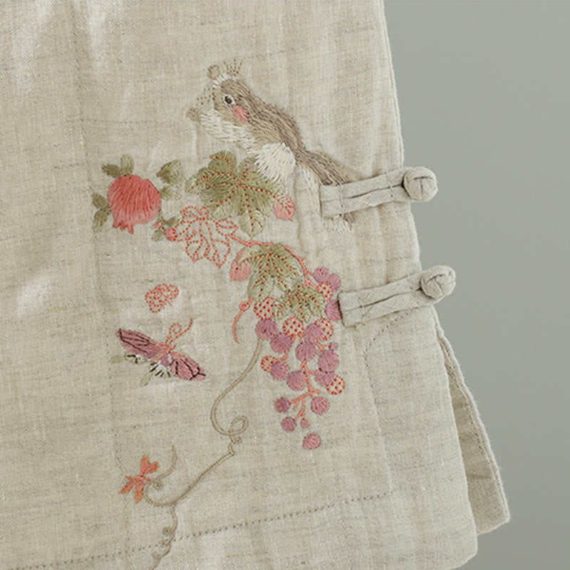 Pantaloni larghi da donna imbottiti con tasche, bottoni a forma di rana ricamati Buddha Stones - image 14